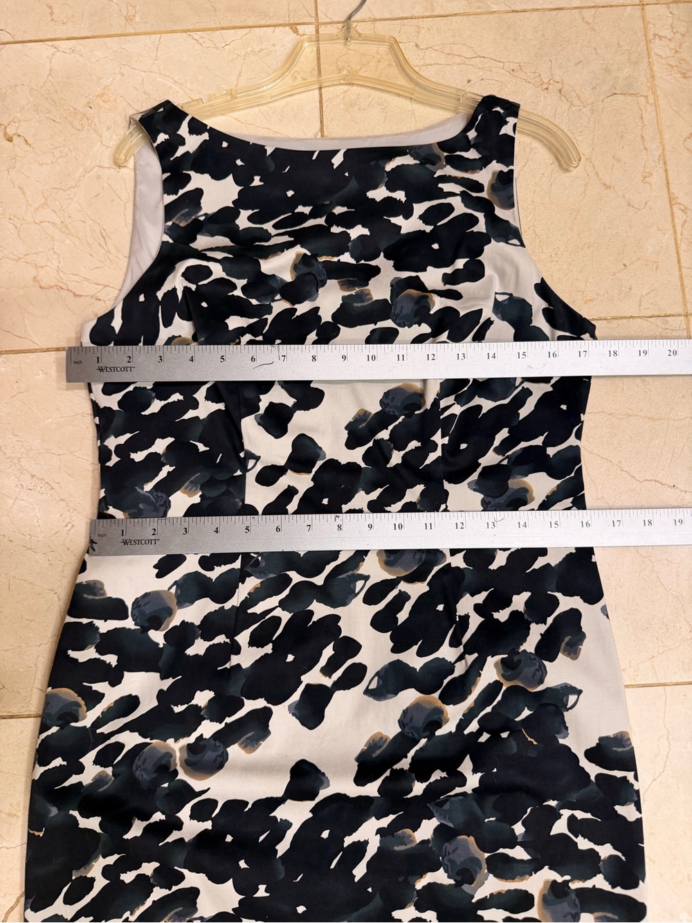 Ann Taylor Black & Cream Abstract Print Midi Sheath Dress, Side Zip, Lined, Sz 6 - Picture 11 of 12